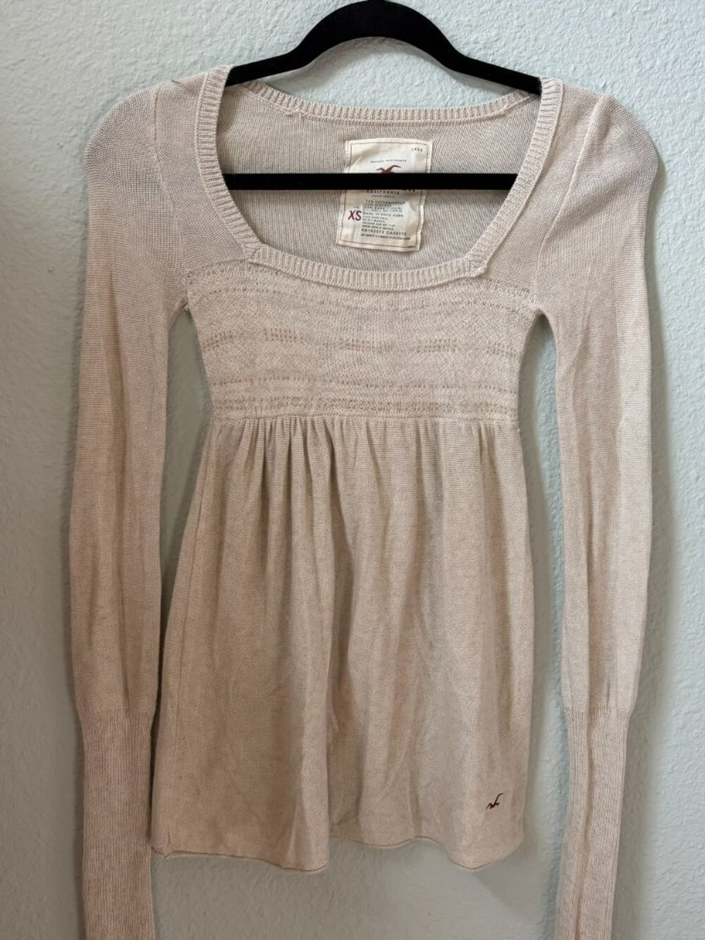Hollister size xs cream beige knit babydoll top y2k rare